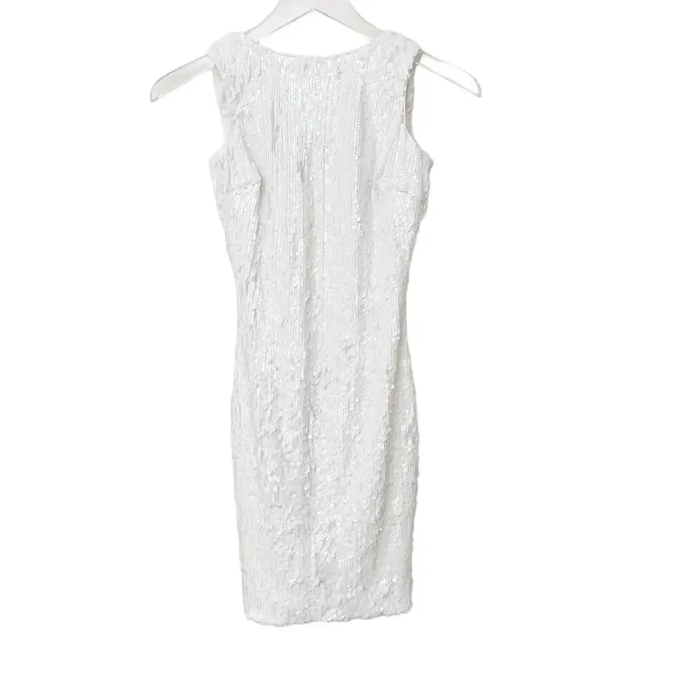 Dress The Population White Sequin Bodycon Mini Dress Size Xs